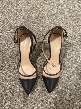 Aldo Black Pointed Toe Ankle-Strap Heels